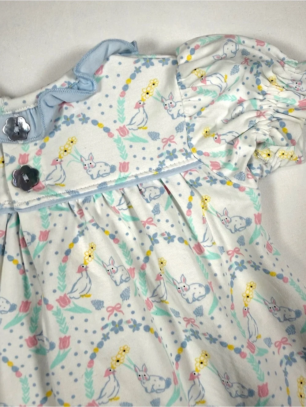 ISHTEX Goose Bunny Dress Baby Girl 6M Country Cottagecore Easter‎ Pastel Ruffle